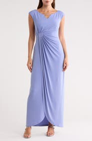 Connected Apparel Crystal Notch Side Ruched Gown