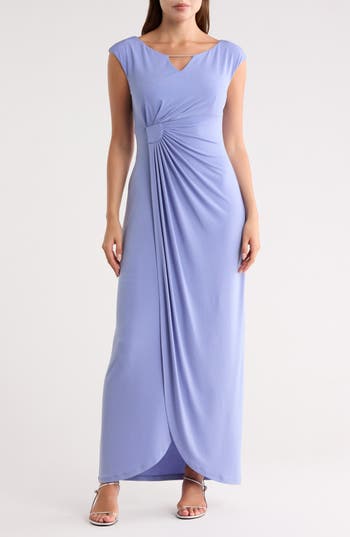 Connected Apparel Crystal Notch Side Ruched Gown in Periwinkle at Nordstrom Rack, Size 4
