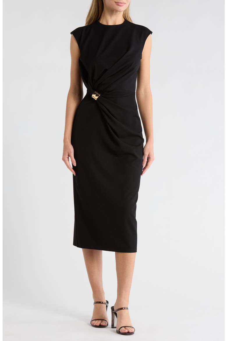 Charmi Cap Sleeve Midi Dress, Main, color, BLACK