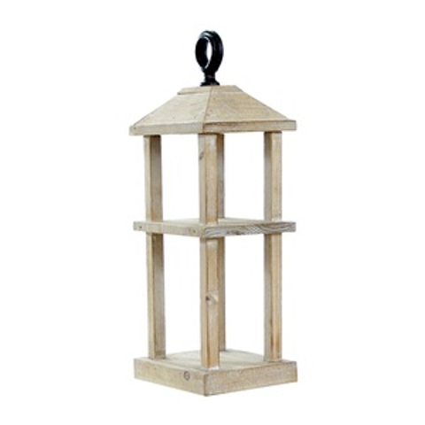Wood 15 Inch Brown Square Frame Lantern with Hook, Farmhouse Rustic Pillar Candle Holder