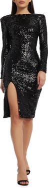 Dress the Population Natalie Sequin Long Sleeve Body-Con Midi Dress