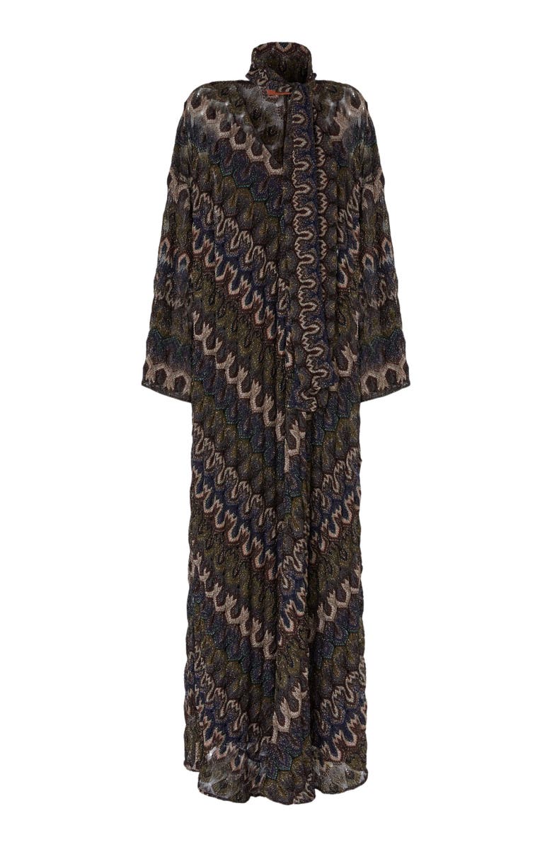 Missoni Long Lamé Viscose Dress With Removable Sash, Alternate, color, Green& Brown