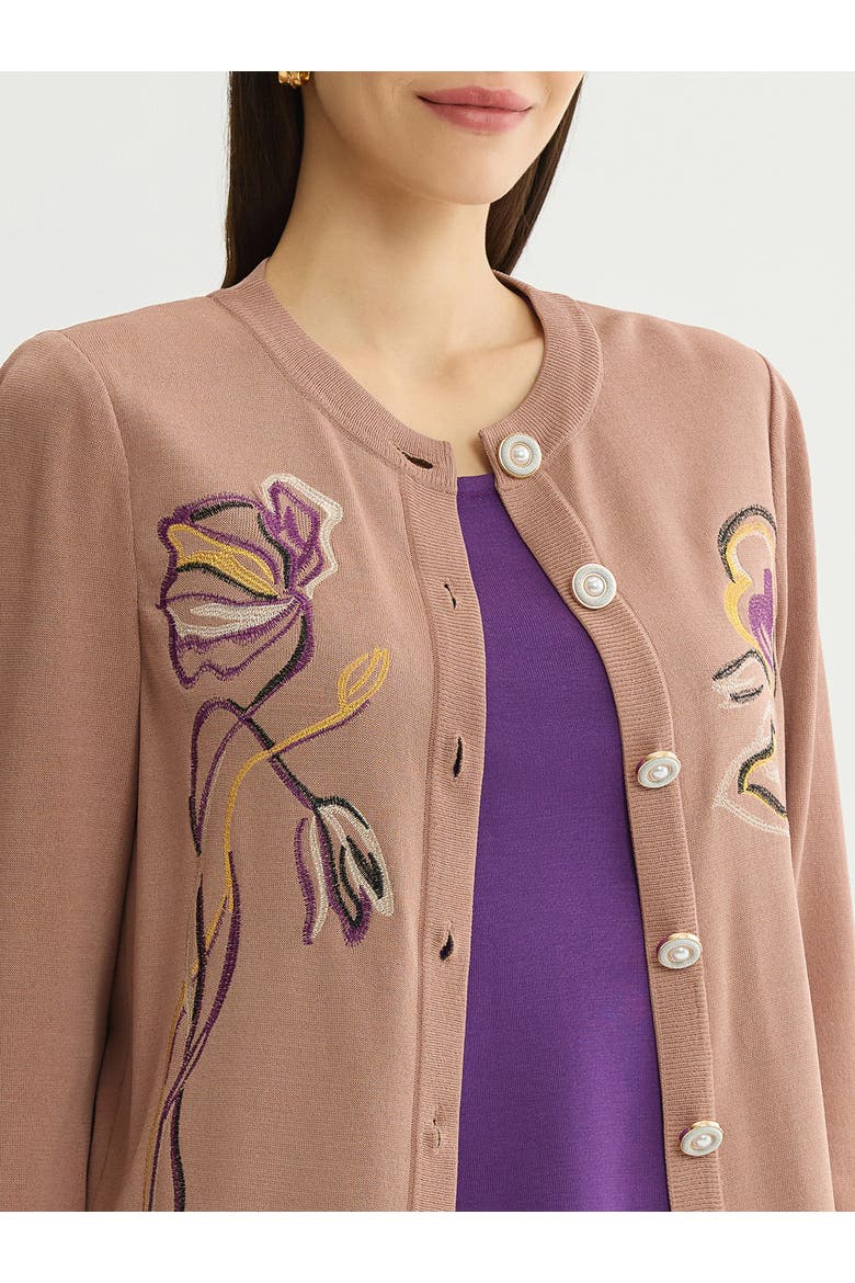 Relaxed Floral Embroidered Knit Cardigan, Alternate, color, Charmeuse/Fresh Purple