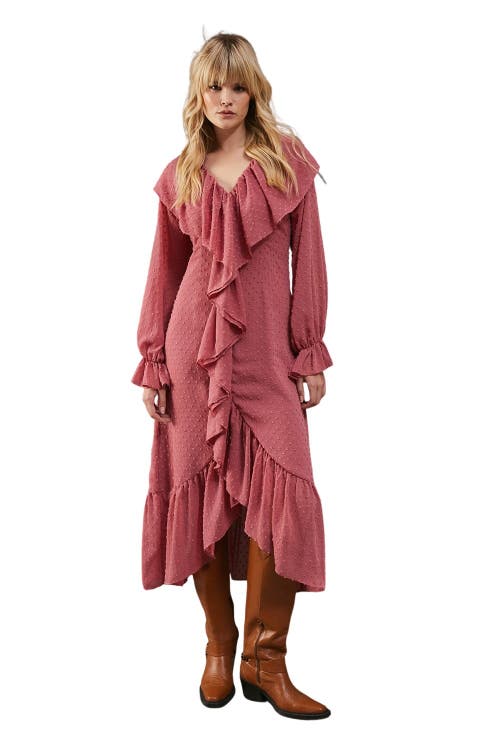Warehouse Dobby Chiffon Midi Dress In Pink