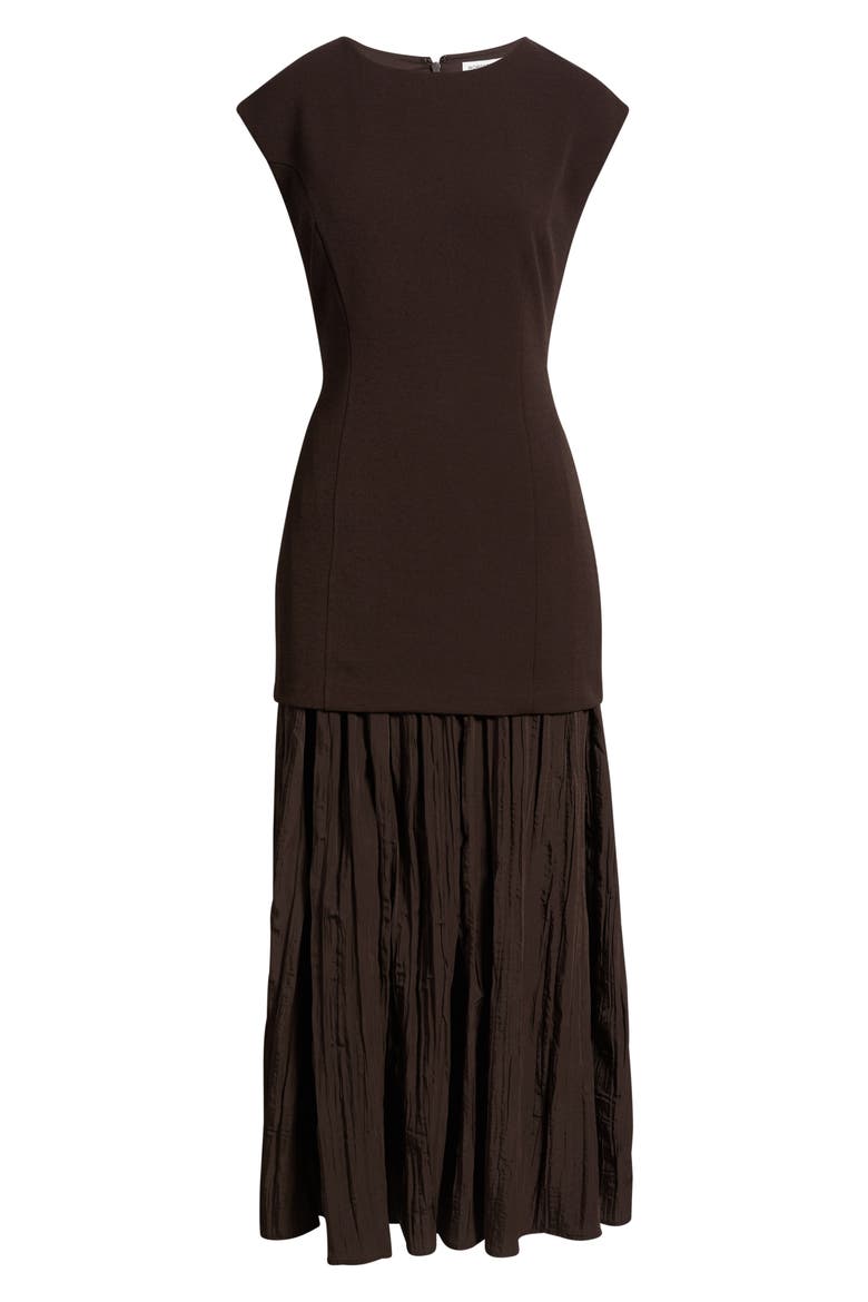 Mixed Media Pleated Dress, Alternate, color, BROWN MOLE
