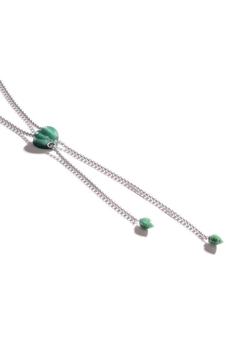 LuvMyJewelry Green Aventurine Heart Lariat Necklace, Alternate, color, Silver