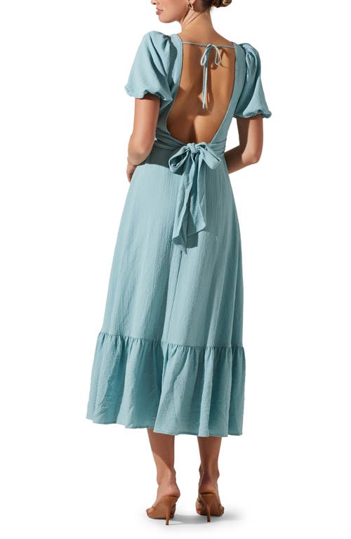 Astr The Label Tie Back Puff Sleeve Midi Dress In Teal
