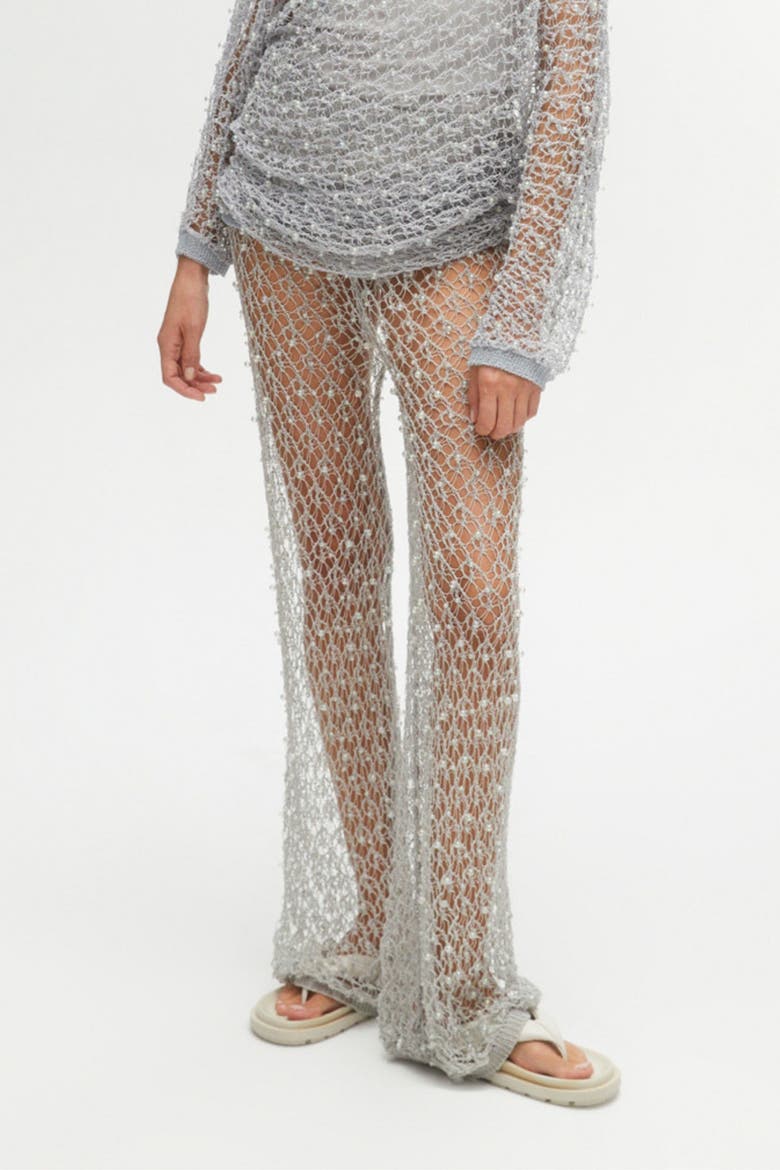 Shimmering Threaded Mesh Pants, Main, color, Grey