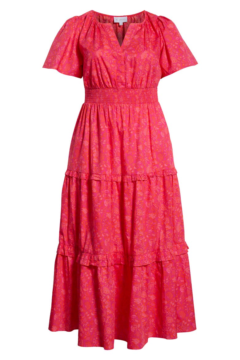 Cerise Floral Palmer Tiered Cotton Maxi Dress, Alternate, color, MAGENTA PINK