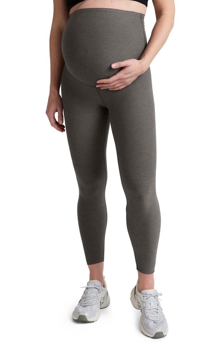 Beyond Yoga Empire Waist Maternity Leggings, Main, color, True Gray Heather