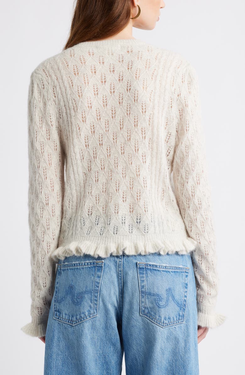 Treasure & Bond Pointelle Ruffle Edge Cardigan, Alternate, color, Beige Oatmeal Light Heather