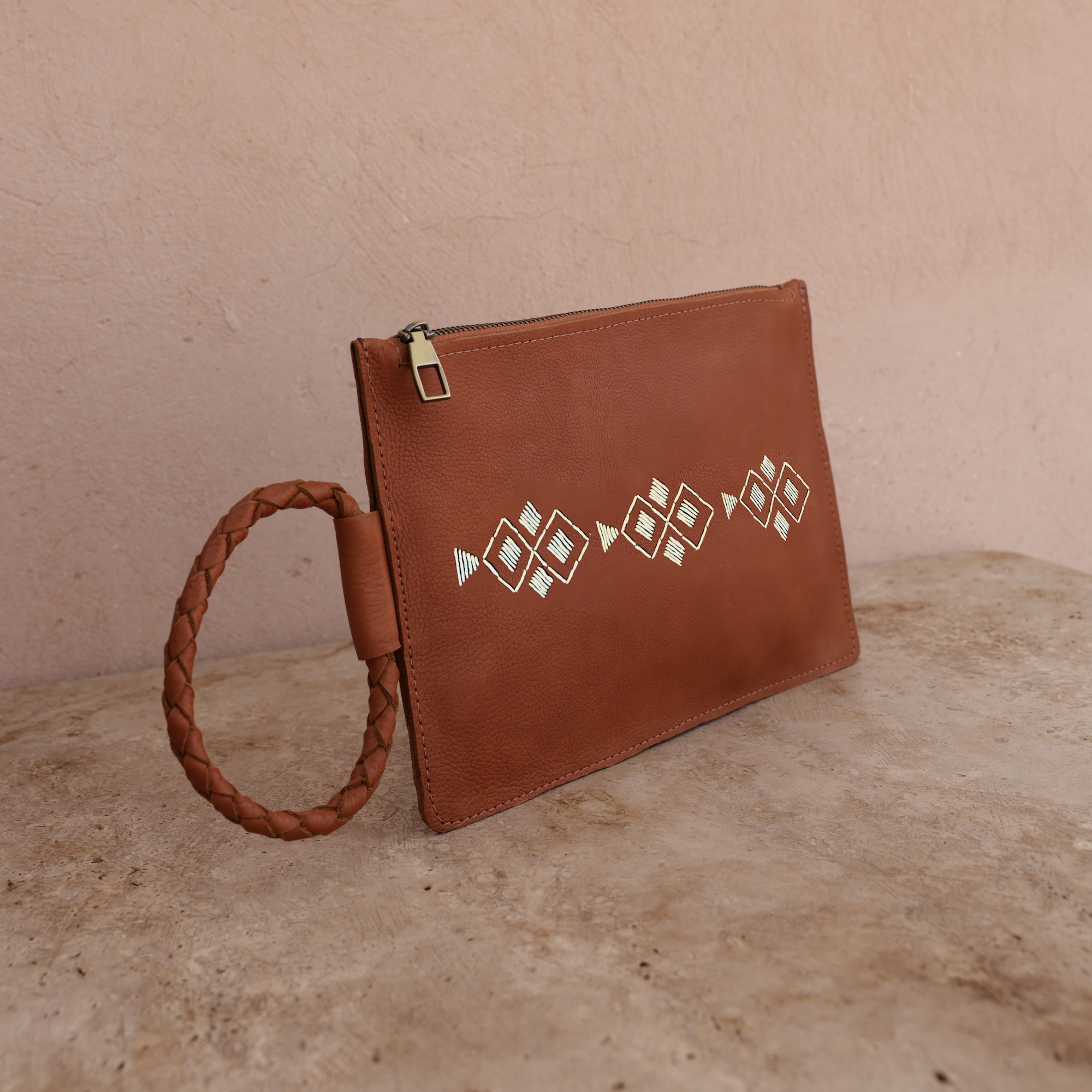 Amasouk Noura Embroidered Clutch, Alternate, color, Brown