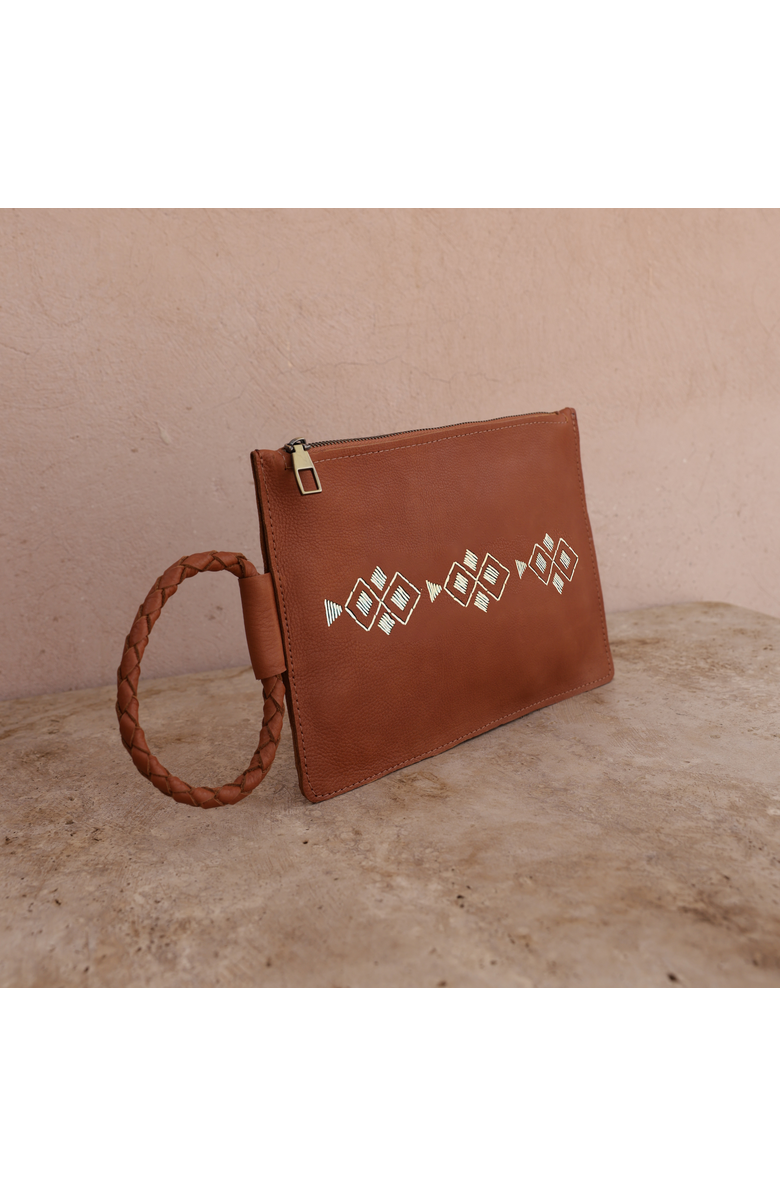 Amasouk Noura Embroidered Clutch, Alternate, color, Brown