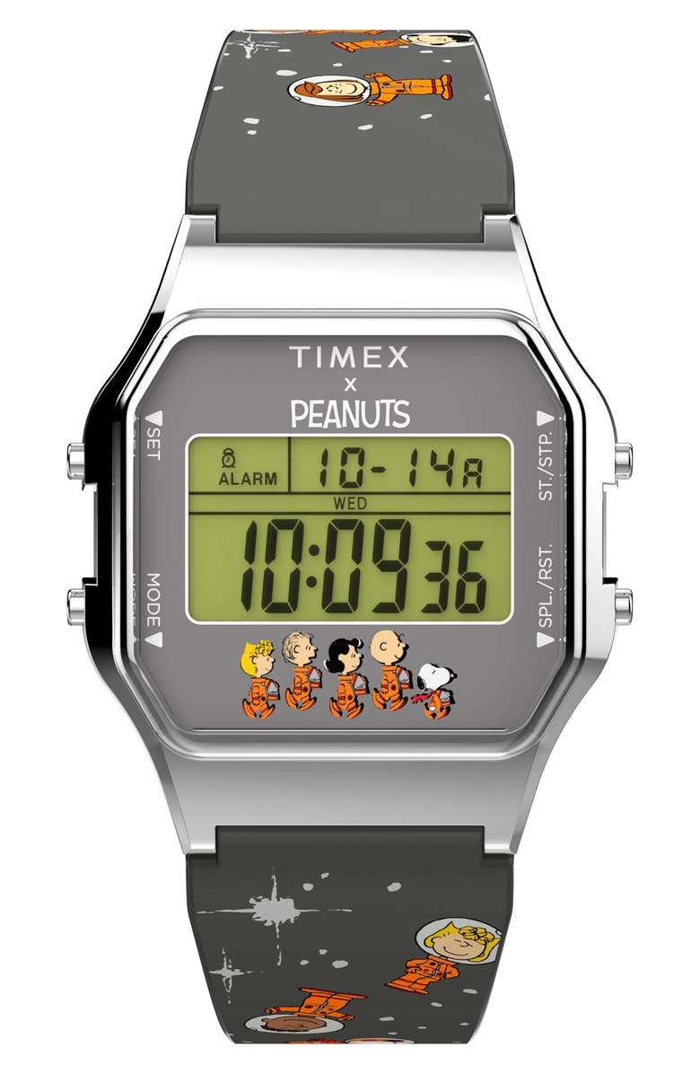 Timex<sup>®</sup> x Peanuts<sup>®</sup> T80 Space Collection Resin Strap Watch, 34mm, Main, color, Digital