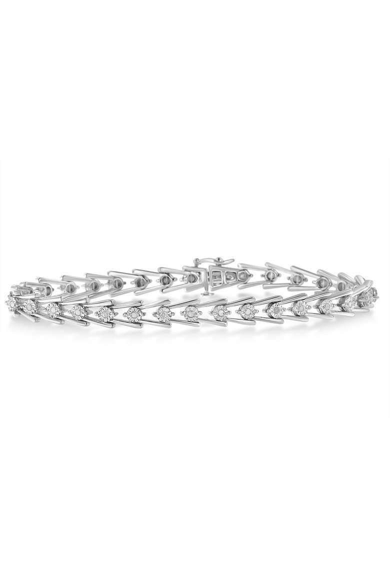 Silver Diamond Wave-Style Link Bracelet, Main, color, White