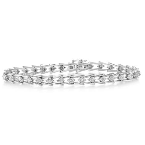 Silver Diamond Wave-Style Link Bracelet