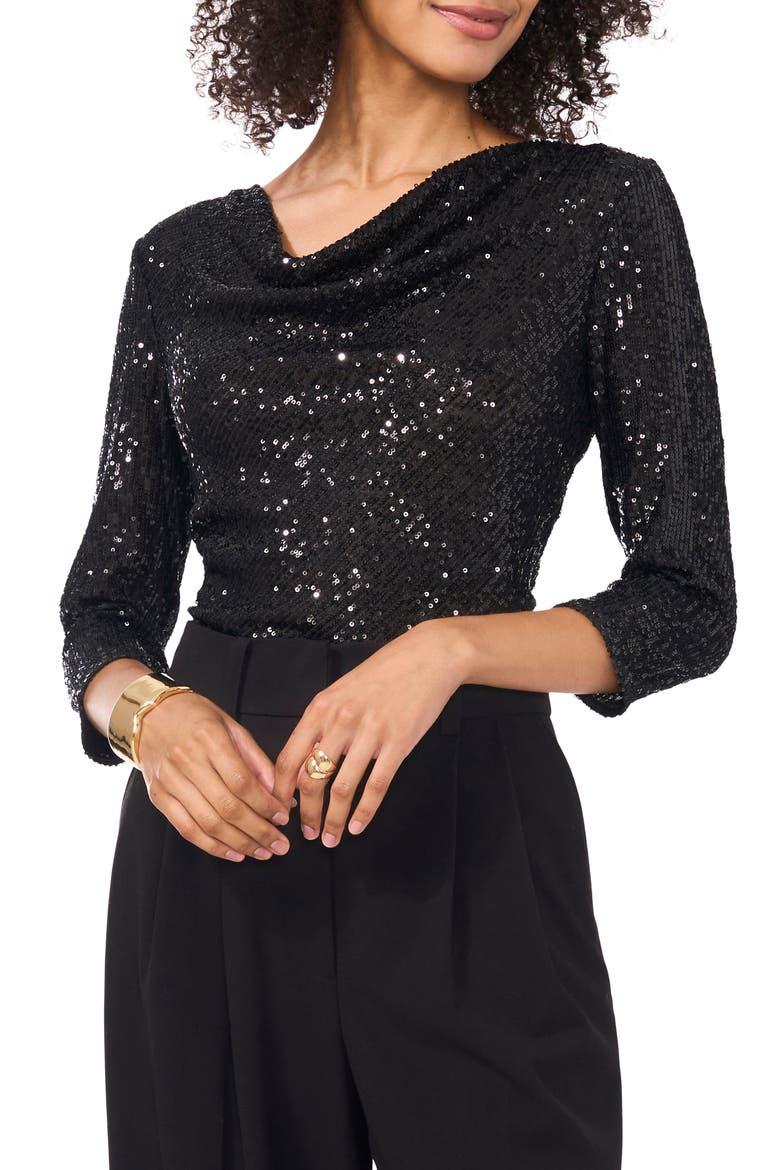 Sequin Cowl Neck Top, Main, color, RICH BLACK
