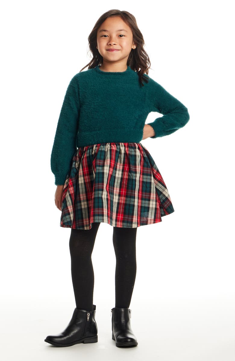 Andy & Evan Kids' Chenille Plaid Flannel Twofer Dress, Alternate, color,