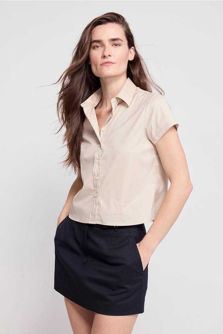 The Boxy Short Sleeve Cropped Shirt, Alternate, color, Taupe