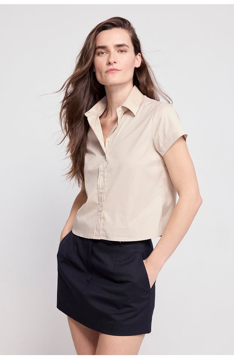 The Shirt by Rochelle Behrens The Boxy Cropped Short Sleeve Shirt, Alternate, color, Taupe