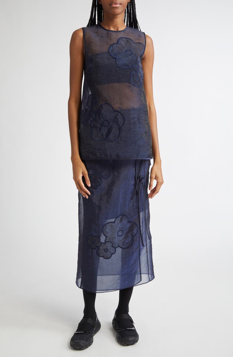Cecilie Bahnsen Alba Floral Embroidered Top, Alternate, color, Navy