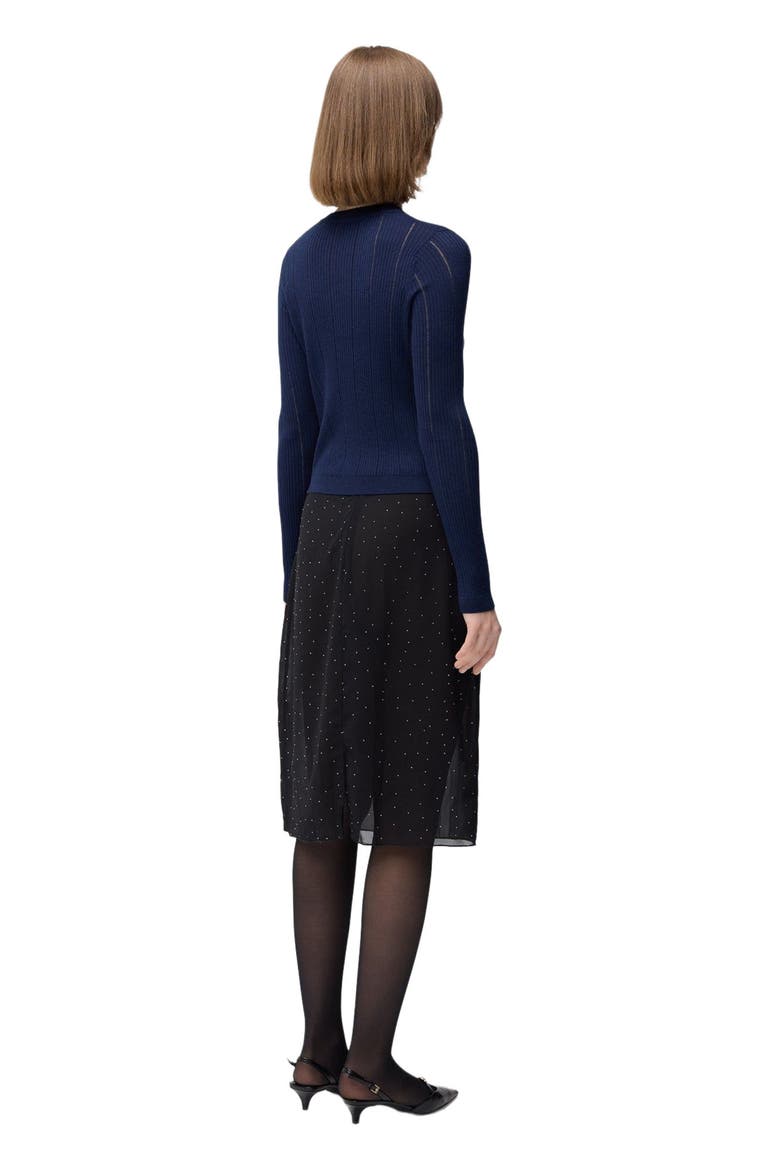 Hidden Button-Front Cashmere Silk Cardigan, Alternate, color, mood indigo