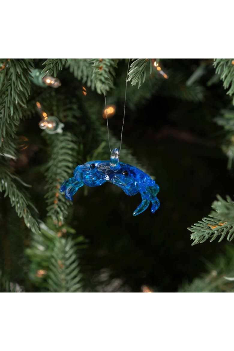 Blue Crab Glass Christmas Ornament, Alternate, color, Blue
