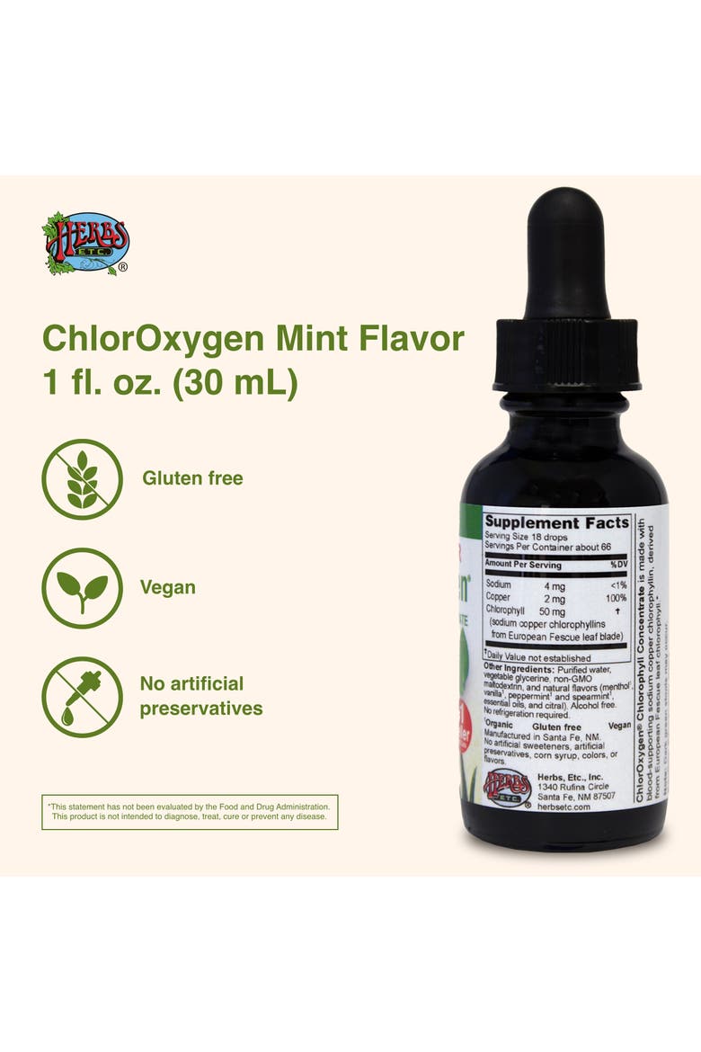 ChlorOxygen Chlorophyll Concentrate - Highly-Concentrated Energy Support - Aids Healthy Blood Circulation - Natural Vitality Support - Alcohol-Free - 1 fl oz, Mint, Alternate, color, No Color