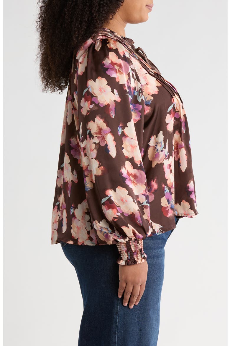 Pintuck Satin Top, Alternate, color, BROWN FLOWER WASH