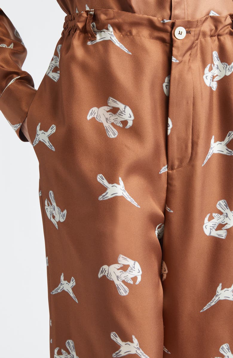 Marni Raven Print Silk Twill Wide Leg Pants, Alternate, color, Maroon