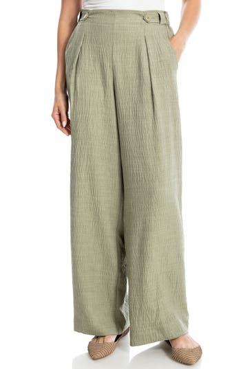 Max Studio Pleated Woven Pants In Green