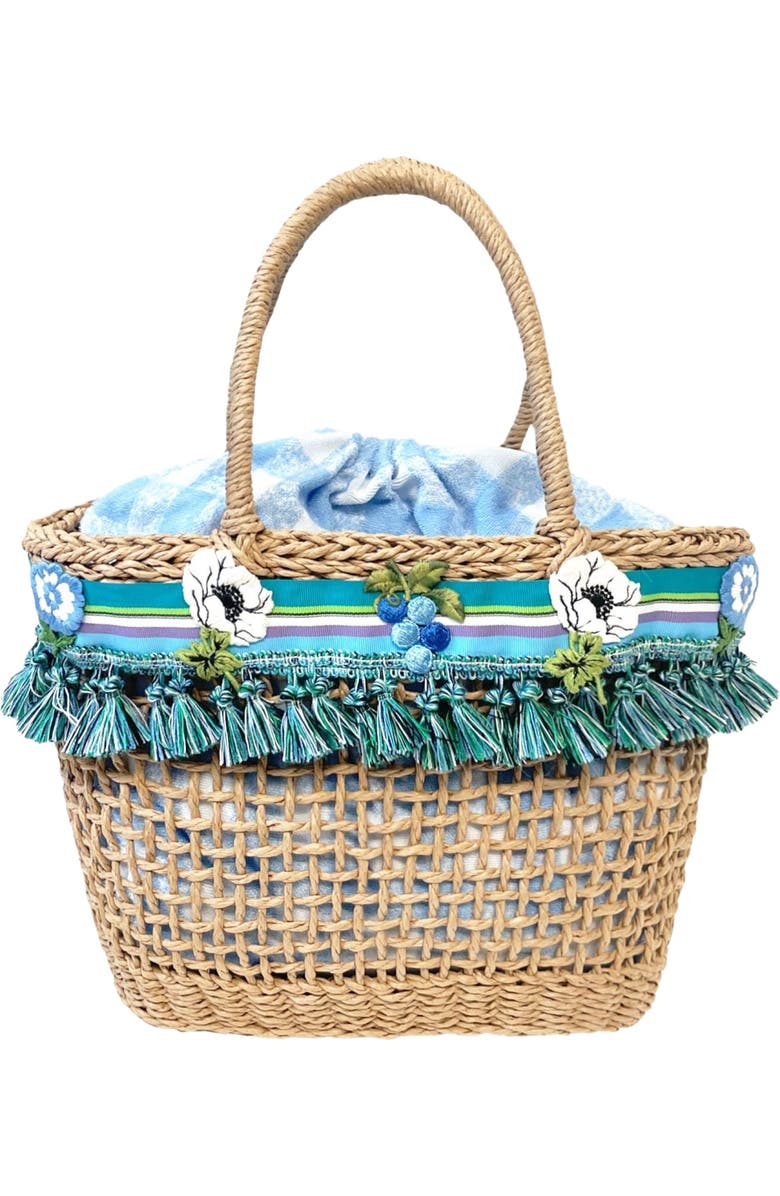 Anna Sui Raffia Tassel Bag, Main, color, Baby Blue