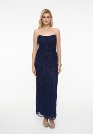 BEAUUT Embellished Sequin Beaded Maxi Strapless Dress