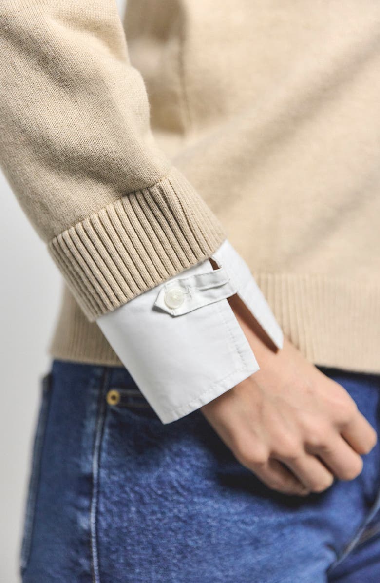 Derek Lam 10 Crosby Rida Mixed Media Cotton & Cashmere Sweater, Alternate, color, Safari/ White