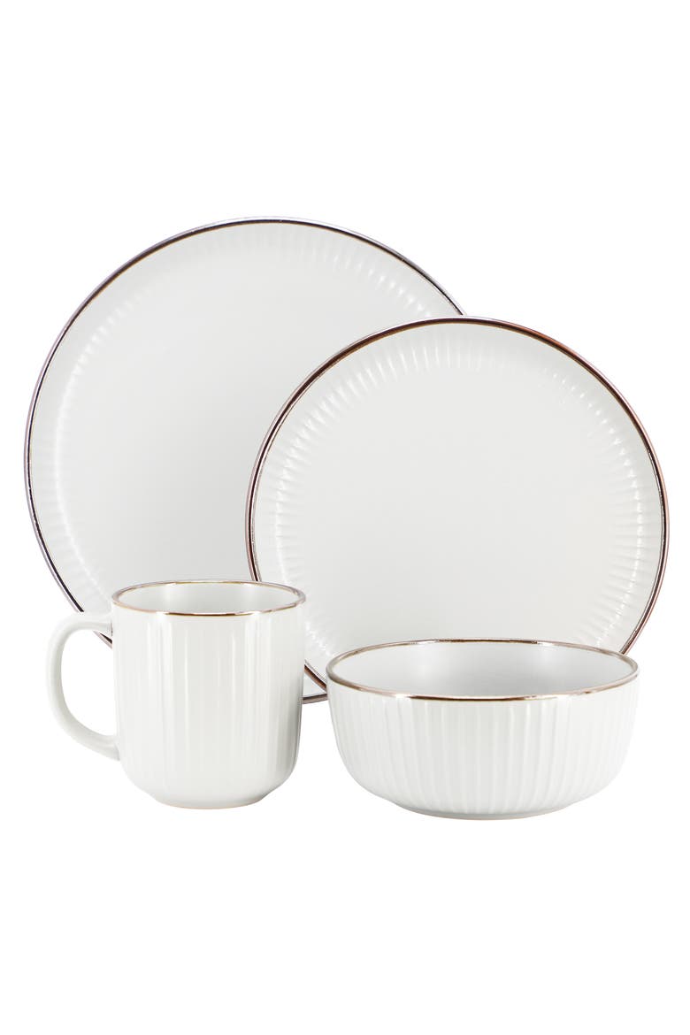 Leo 16 Piece Stoneware Dinnerware Set, Alternate, color, White