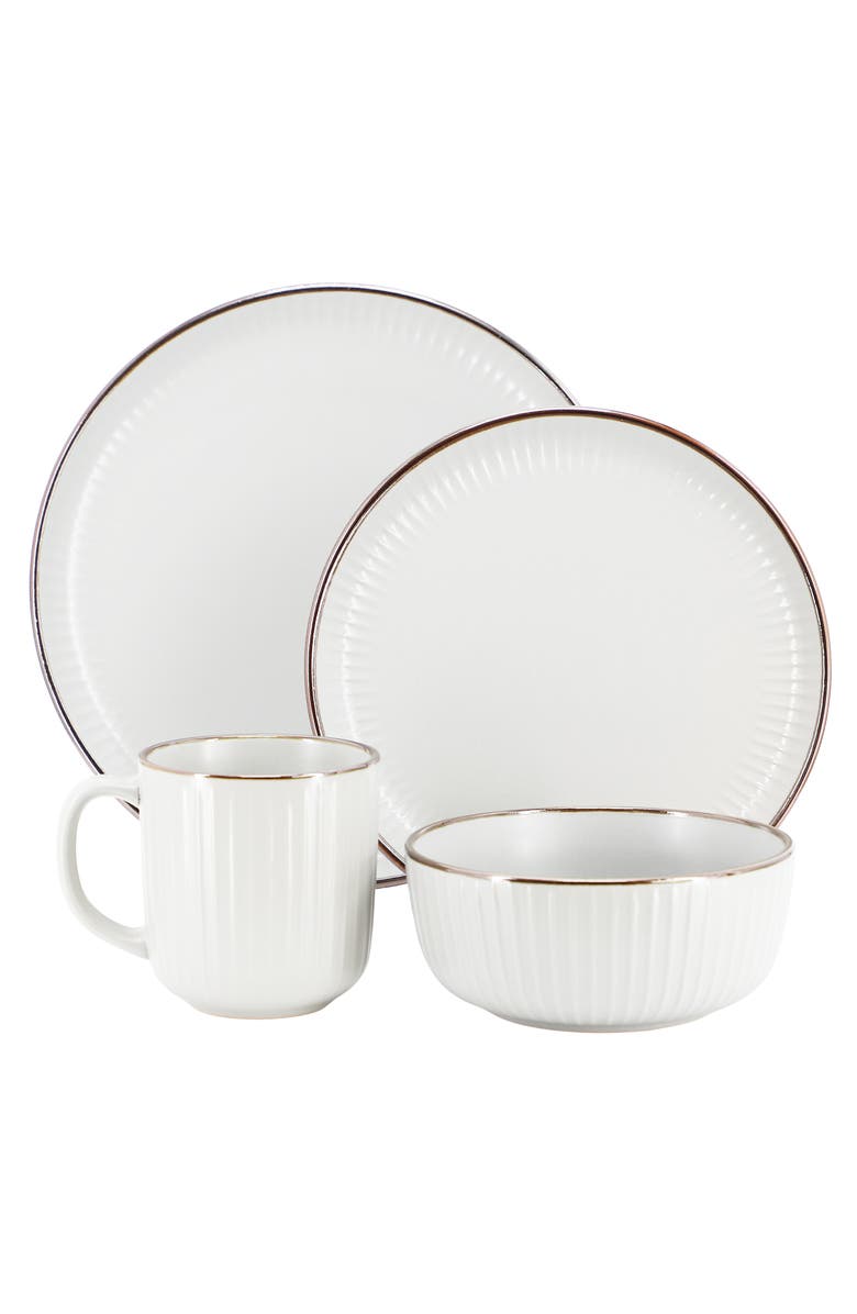 Elama Leo 16 Piece Stoneware Dinnerware Set, Alternate, color, White