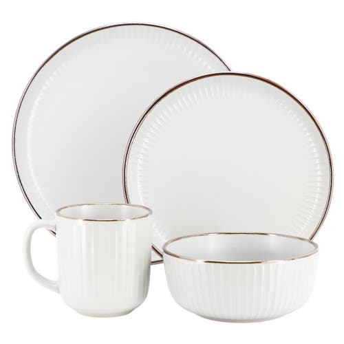 Elama Leo 16 Piece Stoneware Dinnerware Set In White