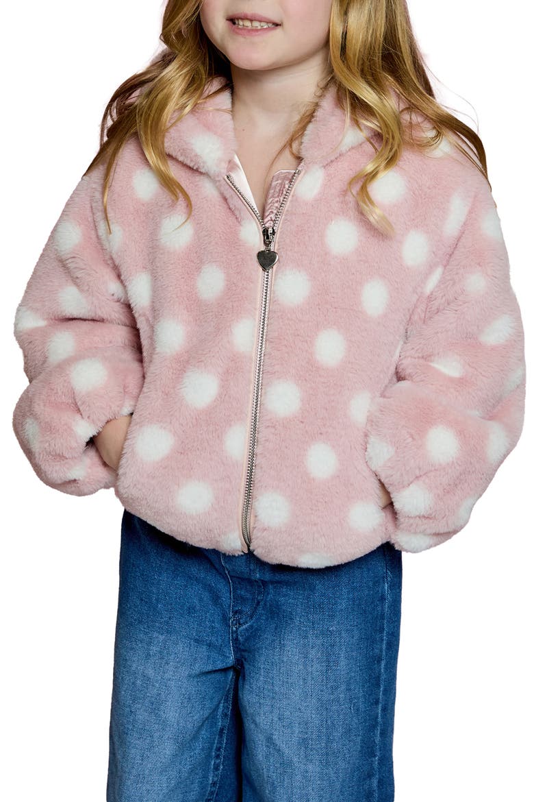 Kids' Polka Dot Faux Fur Jacket, Main, color, PINK COMBO