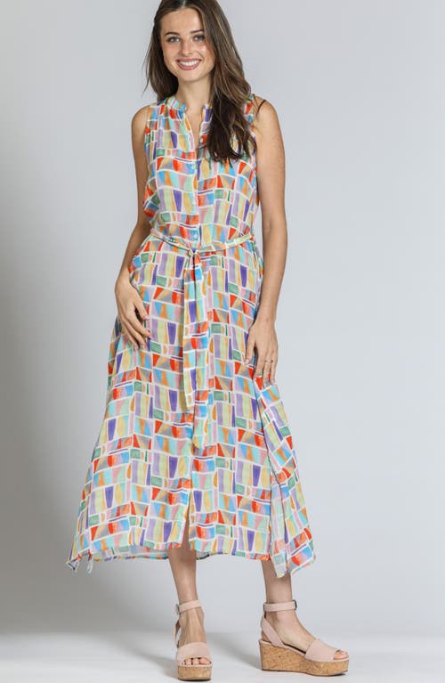 Apny Print Sleeveless Maxi Shirtdress In Purple/lime/yellow Multi
