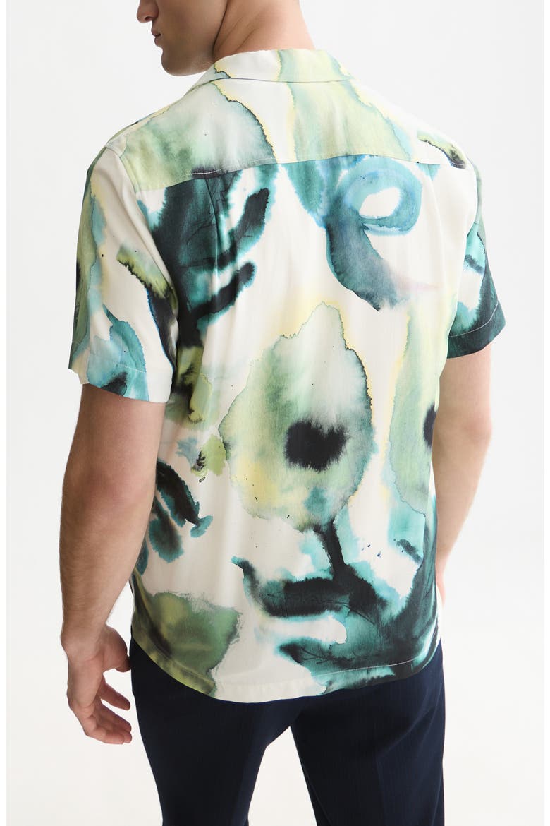 Watercolor Floral Short Sleeve Viscose Shirt, Alternate, color, WATERCOLOR FLOWER BALSAM GREEN