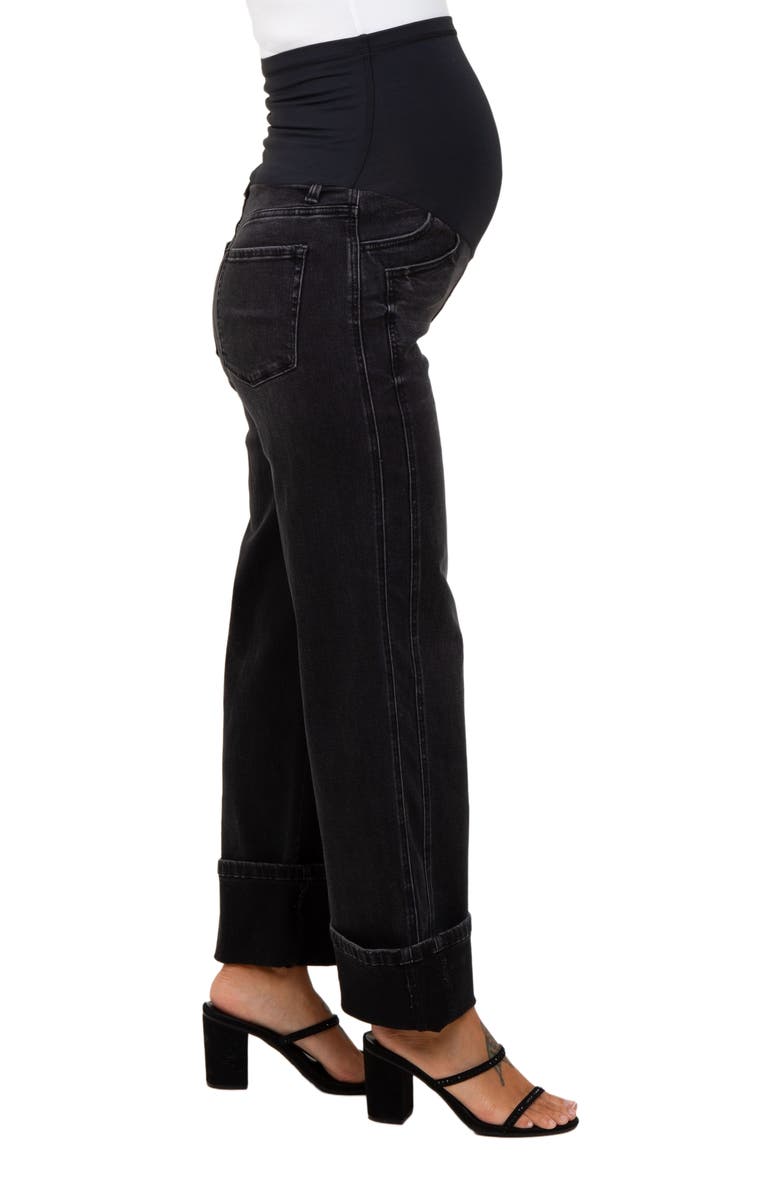 PinkBlush Cuffed Relaxed Wide Leg Maternity Jeans, Alternate, color, Black