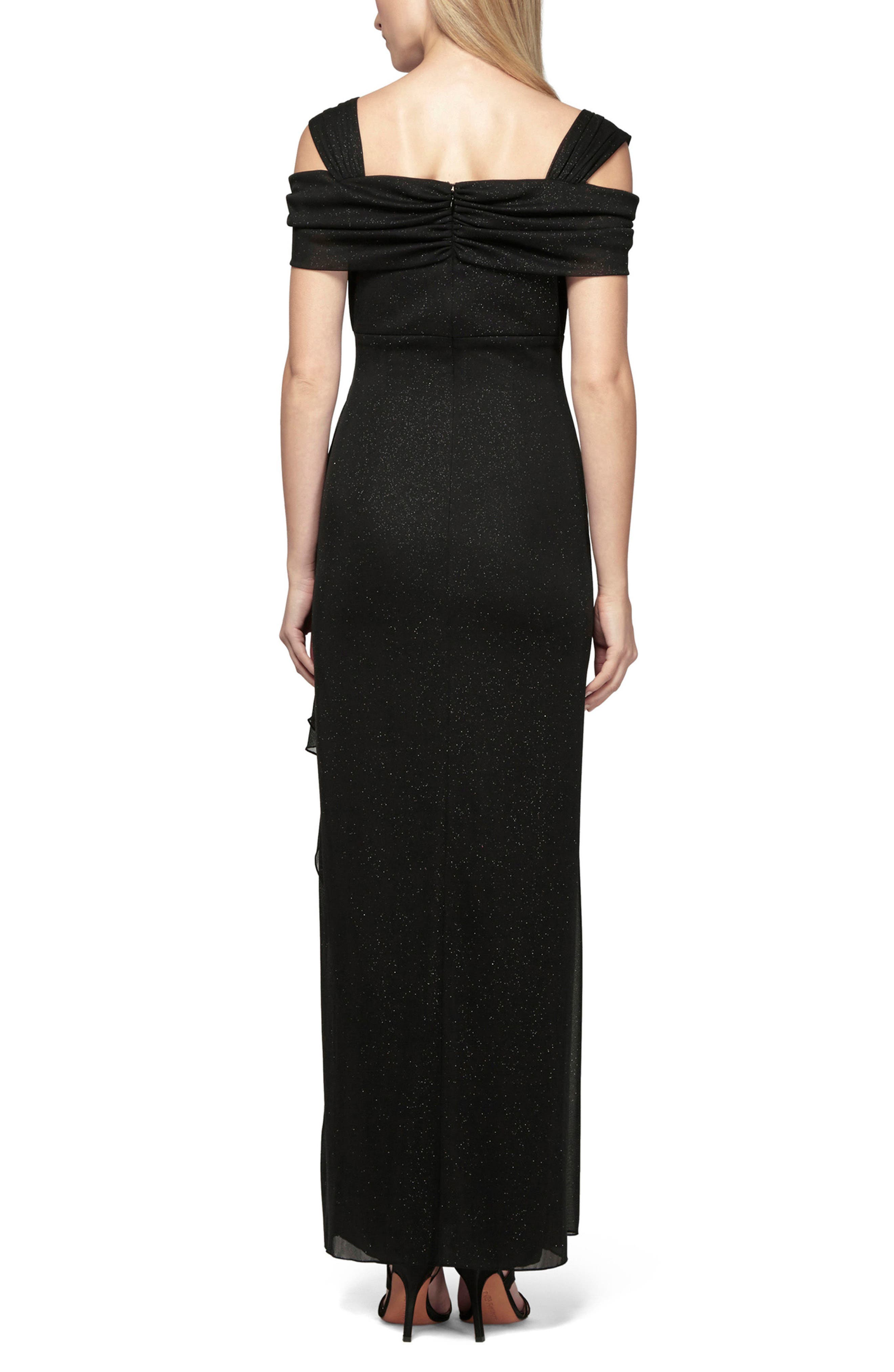 Cold Shoulder Ruffle Glitter Chiffon Gown - image 2