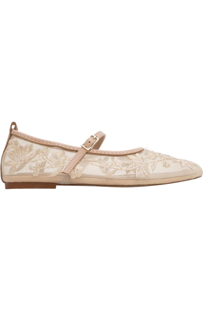 Prologue Shoes Juny Mesh Floral Embroidery Ballet Flat, Alternate, color, Beige Faux Leather