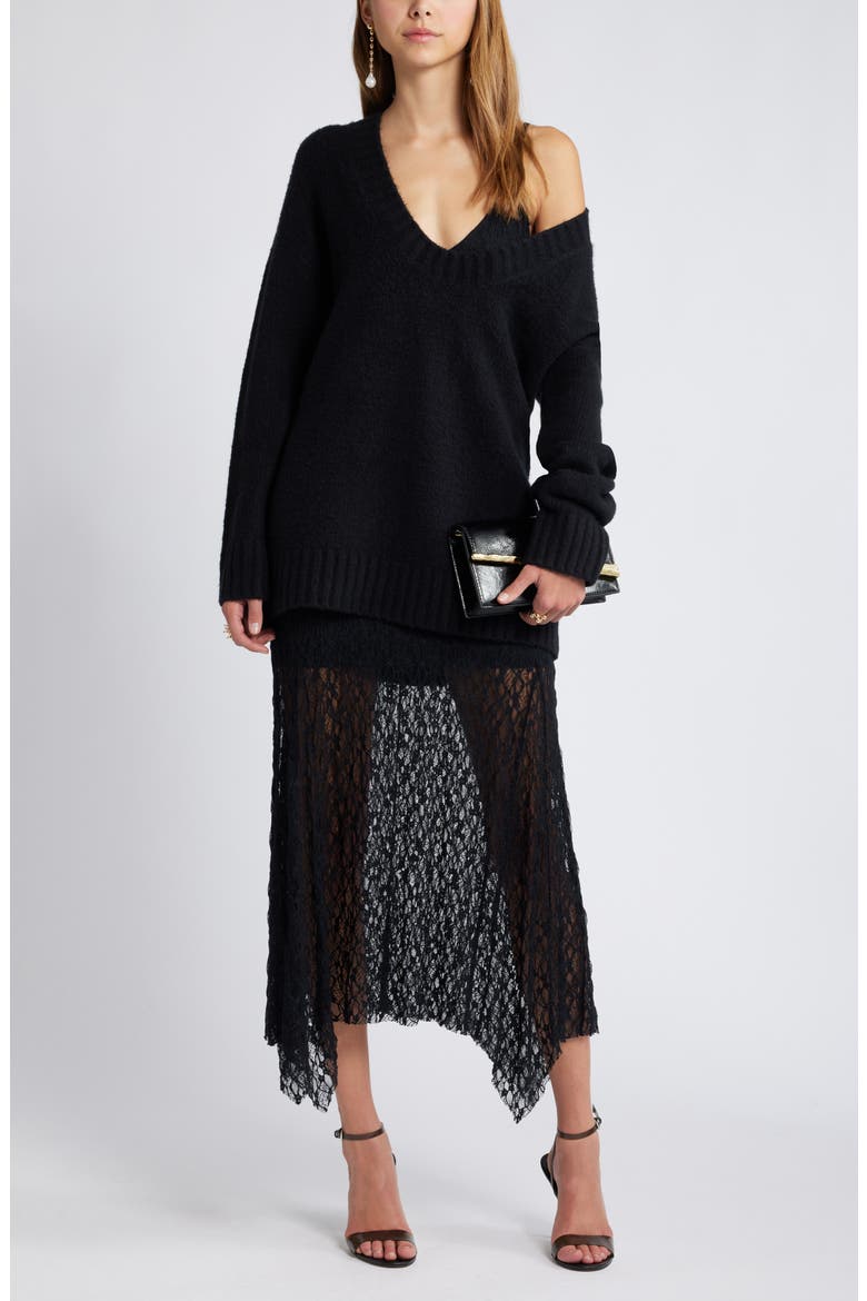 Oversize V-Neck Sweater, Alternate, color, BLACK