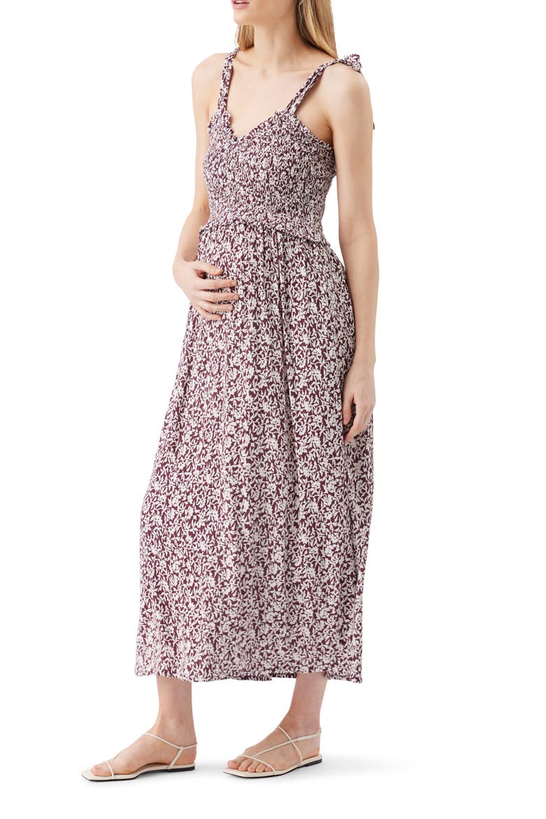Dana Shirred Dress, Alternate, color, Maroon / White