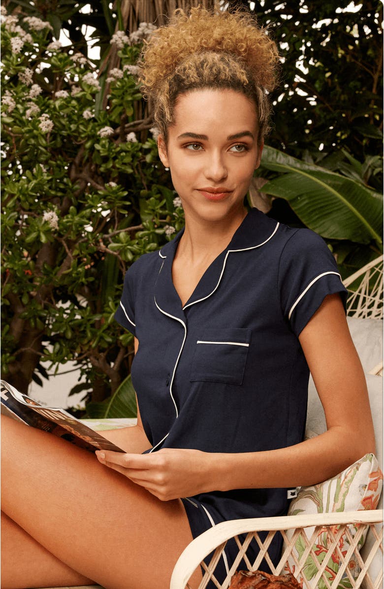 The Cat's Pajamas Pima Knit Short Set, Alternate, color, Midnight