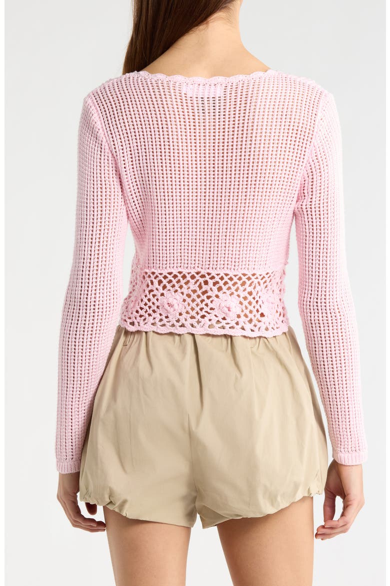 Crochet Detail Tie Front Sweater, Alternate, color, LIGHT PINK