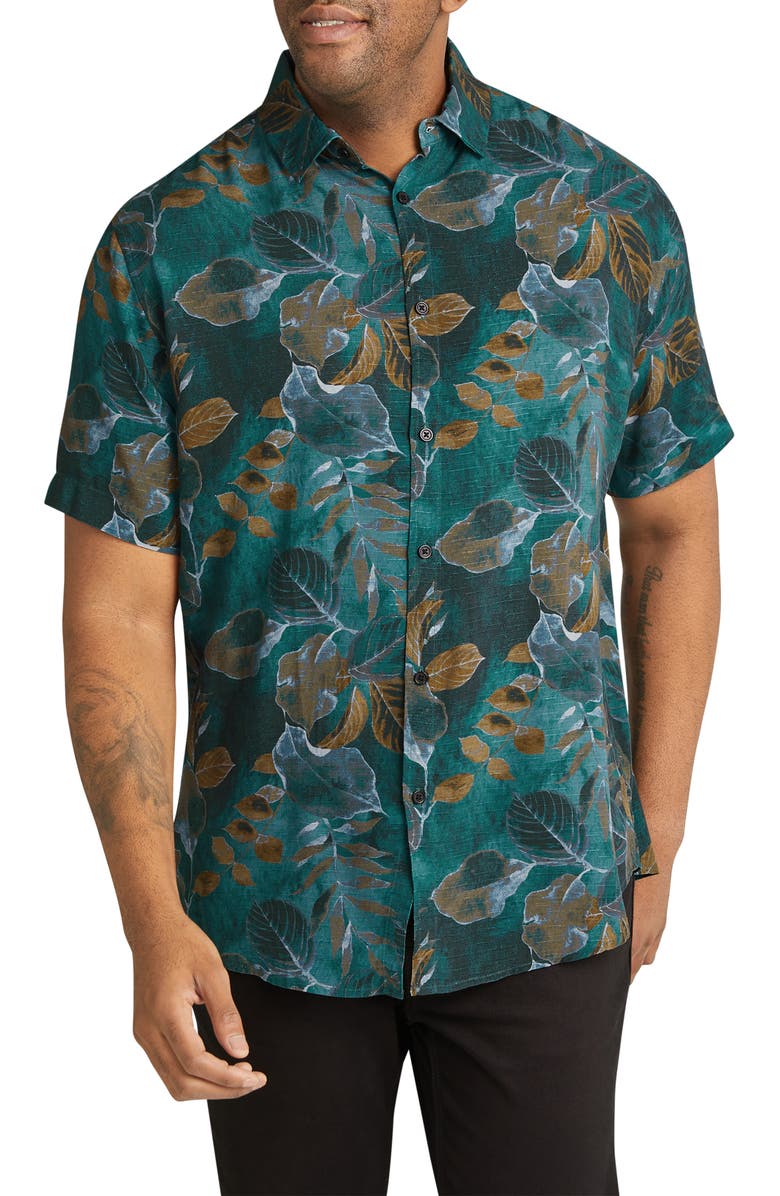 Johnny Bigg Darcy Leaf Print Short Sleeve Button-Up Shirt, Main, color, 