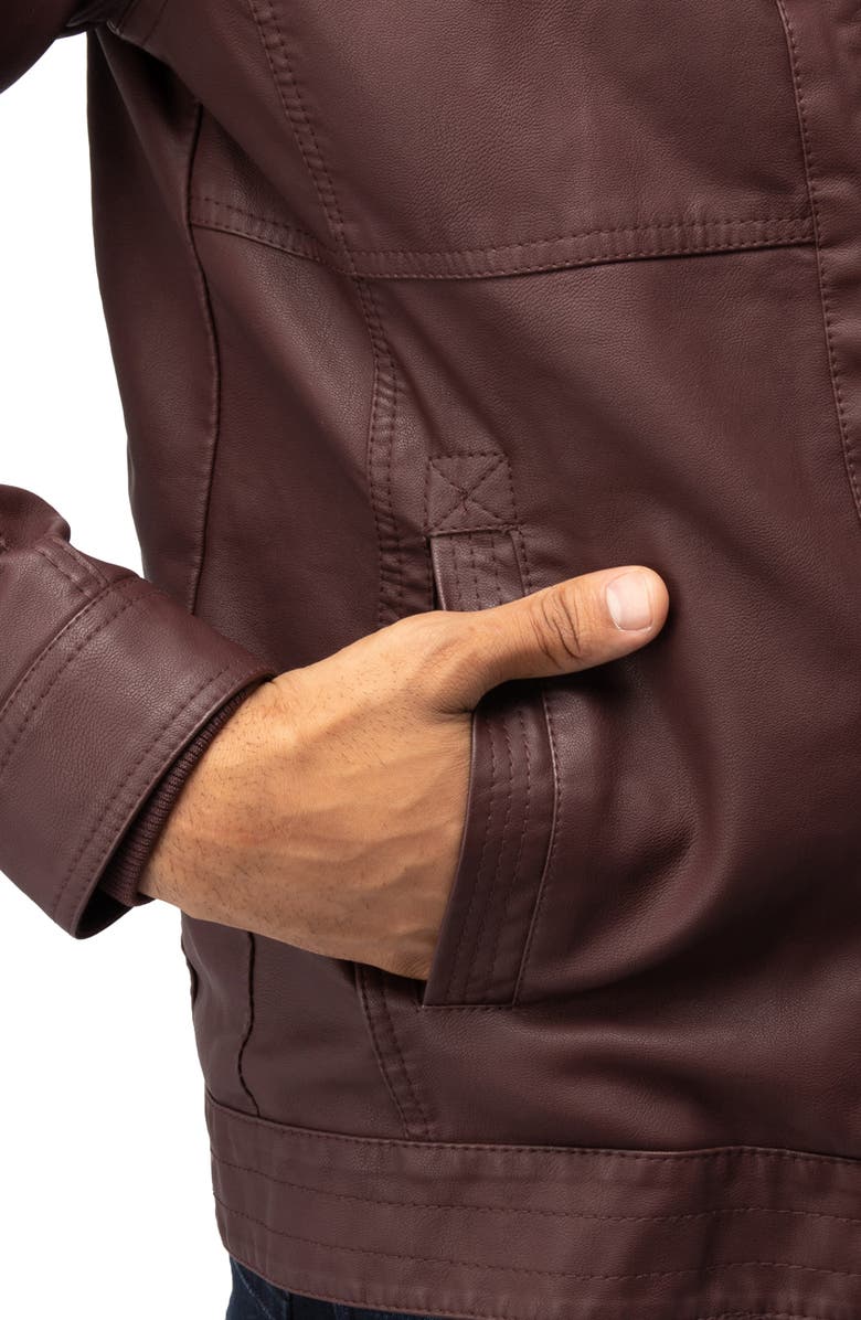 XRAY Faux Leather Hooded Moto Jacket with Faux Fur Lining, Alternate, color, Burgundy