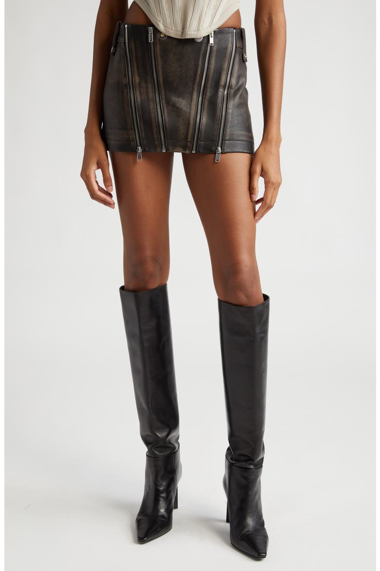 Micro Leather Biker Miniskirt, Main, color, BURNISHED BLACK